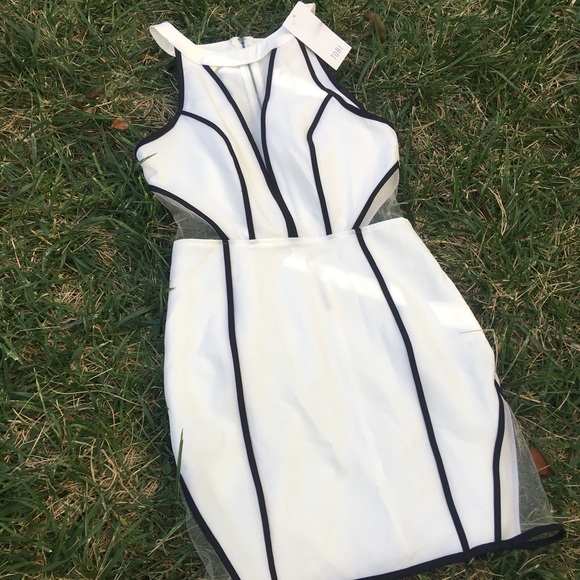 New Black & White Tobi stretch Midi Dress W/Mesh - Picture 2 of 8